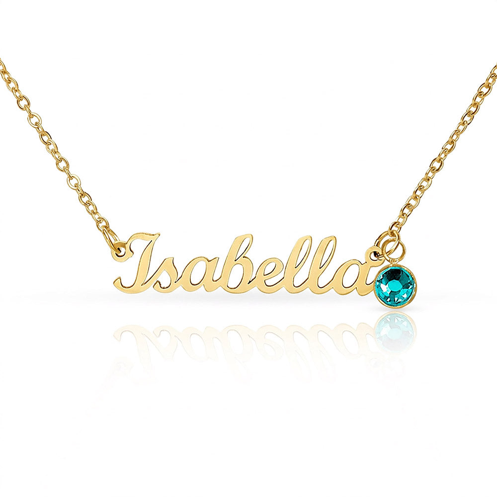 Custom Name Necklace with Birthstone – Personalized Script Name Necklace – Stainless Steel or 18K Gold Finish – Custom Gift for Mom, Grandma, Sister, Wife