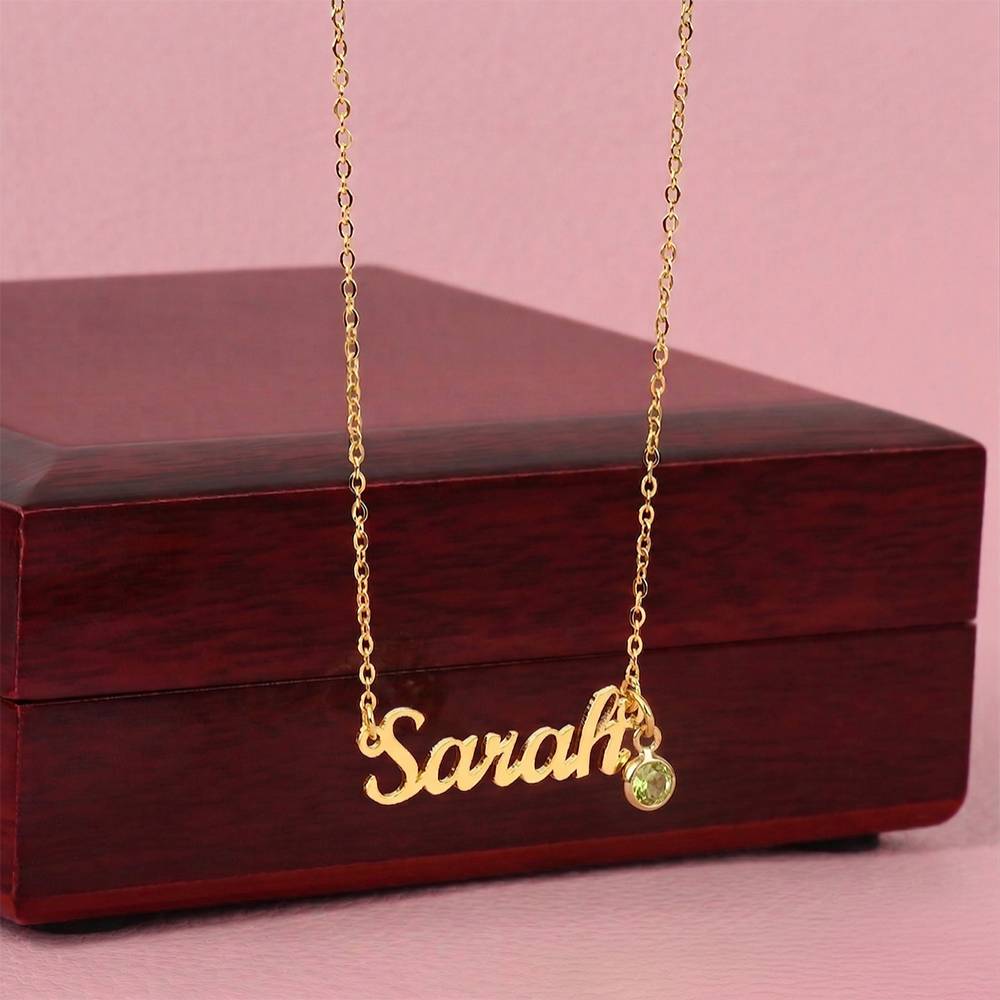 Custom Name Necklace with Birthstone – Personalized Script Name Necklace – Stainless Steel or 18K Gold Finish – Custom Gift for Mom, Grandma, Sister, Wife