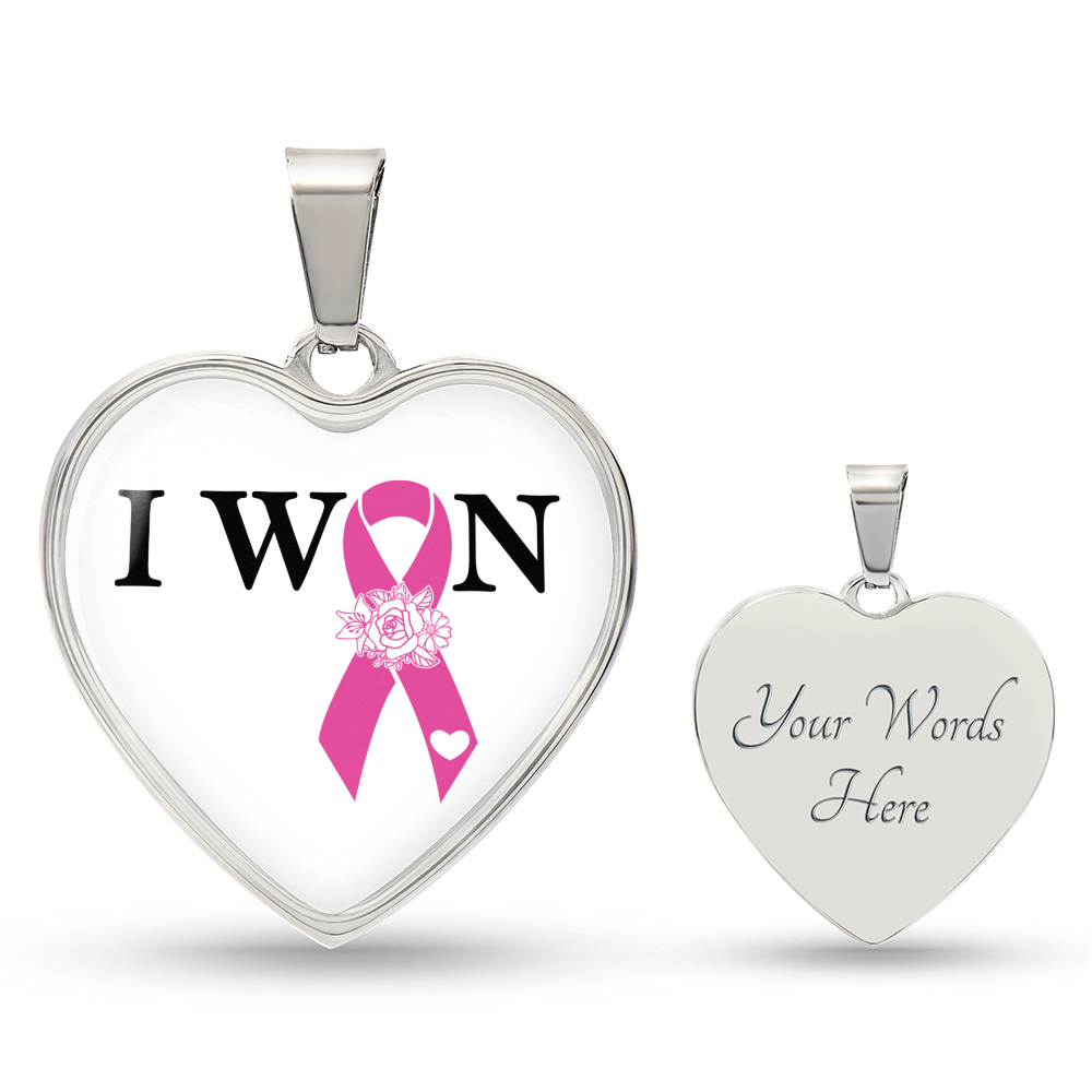 I Won, Breast Cancer Survivor Heart Pendant Necklace, Breast Cancer Support Jewelry