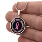 Breast Cancer Support Circle Necklace, Pink Ribbon Survivor Gift, Courage Hope Strength Love, Engravable Stainless Steel or 18K Gold Finish