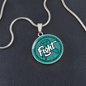 Ovarian Cancer Support Necklace, Fight Cancer Circle Pendant, Strength Courage Hope Jewelry, Survivor Gift, 18K Gold Finish or Stainless Steel