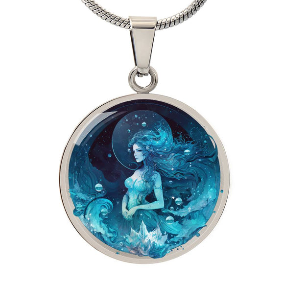 Aquarius Circle PendantAquarius Zodiac Necklace - Elegant Circle Pendant, Astrological Sign Jewelry, Perfect Birthday Gift for Her, Stylish Astrology Jewelry