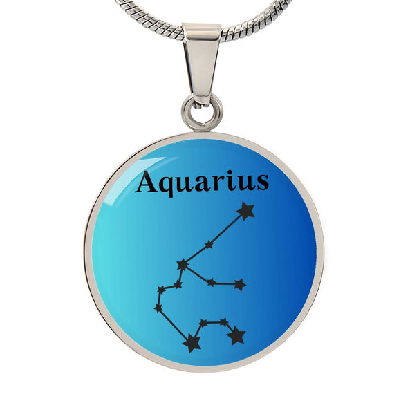Aquarius Circle Pendant Aquarius Zodiac Necklace - Elegant Circle Pendant, Astrological Sign Jewelry, Perfect Birthday Gift for Her, Stylish Astrology Jewelry