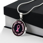 Breast Cancer Support Circle Necklace, Pink Ribbon Survivor Gift, Courage Hope Strength Love, Engravable Stainless Steel or 18K Gold Finish