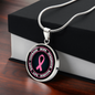 Breast Cancer Support Circle Necklace, Pink Ribbon Survivor Gift, Courage Hope Strength Love, Engravable Stainless Steel or 18K Gold Finish