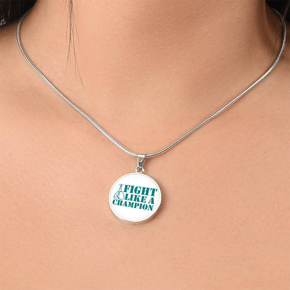 Fight Like a ChampionOvarian Cancer Fight Like a Champion Pendant Necklace, Inspirational Necklace for Ovarian Cancer Support, Cancer Support Gift for Loved Ones
