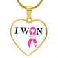 I Won, Breast Cancer Survivor Heart Pendant Necklace, Breast Cancer Support Jewelry