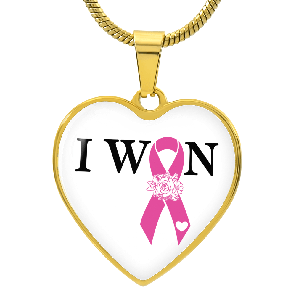I Won, Breast Cancer Survivor Heart Pendant Necklace, Breast Cancer Support Jewelry