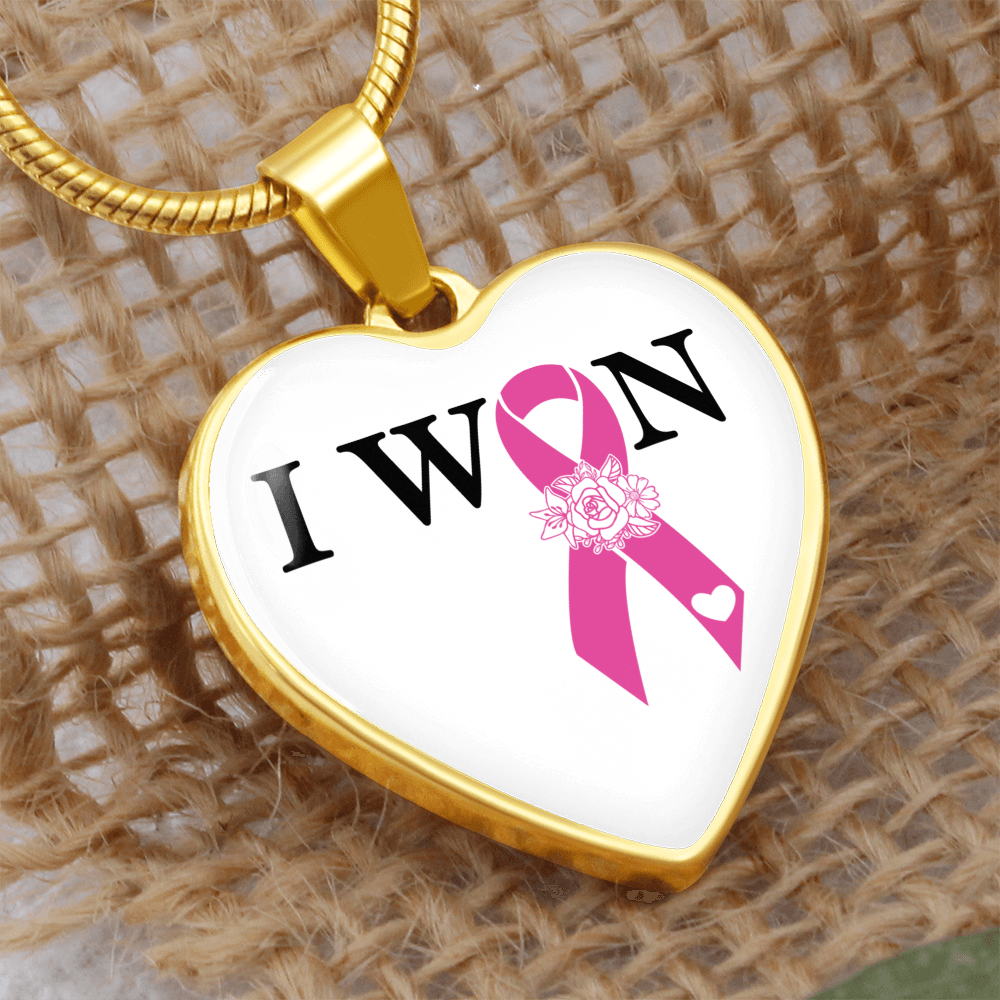I Won, Breast Cancer Survivor Heart Pendant Necklace, Breast Cancer Support Jewelry