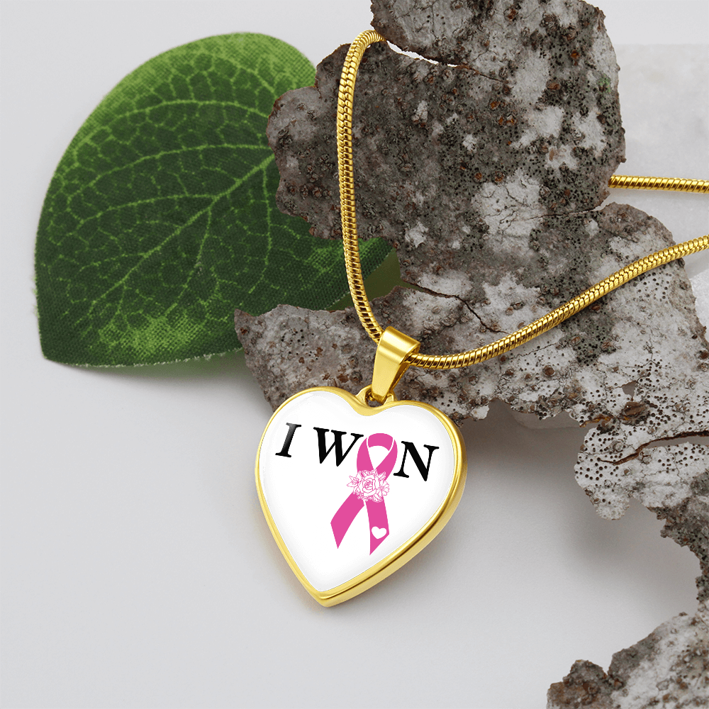 I Won, Breast Cancer Survivor Heart Pendant Necklace, Breast Cancer Support Jewelry