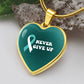 Cervical Cancer Awareness Necklace “Never Give Up” – Teal White Ribbon Heart Pendant, Fighter Gift, Survivor Support