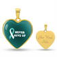 Cervical Cancer Awareness Necklace “Never Give Up” – Teal White Ribbon Heart Pendant, Fighter Gift, Survivor Support