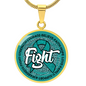 Ovarian Cancer Support Necklace, Fight Cancer Circle Pendant, Strength Courage Hope Jewelry, Survivor Gift, 18K Gold Finish or Stainless Steel