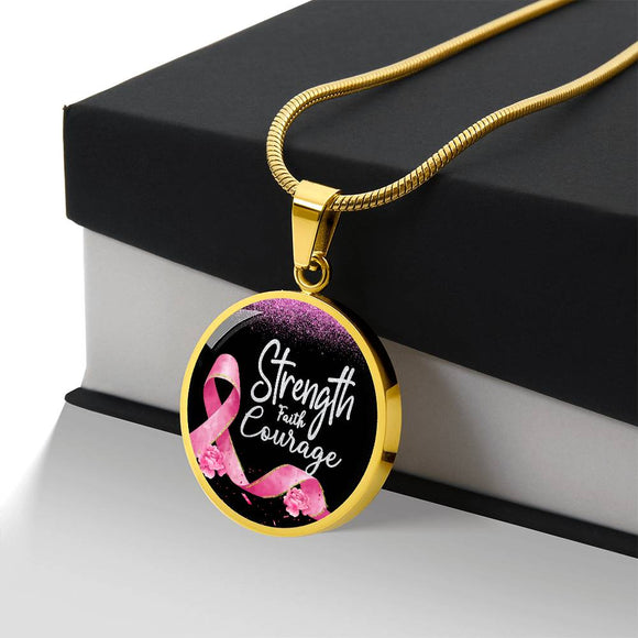 Breast Cancer Support Pendant, Strength Faith Courage Cancer Support Necklace, Empowering Gift for Women Fighters, Cancer Survivor Gift