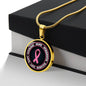 Breast Cancer Support Circle Necklace, Pink Ribbon Survivor Gift, Courage Hope Strength Love, Engravable Stainless Steel or 18K Gold Finish