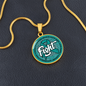 Ovarian Cancer Support Necklace, Fight Cancer Circle Pendant, Strength Courage Hope Jewelry, Survivor Gift, 18K Gold Finish or Stainless Steel