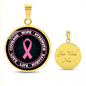 Breast Cancer Support Circle Necklace, Pink Ribbon Survivor Gift, Courage Hope Strength Love, Engravable Stainless Steel or 18K Gold Finish