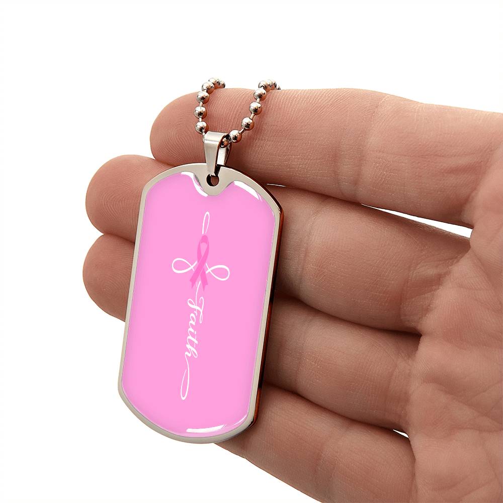 Breast Cancer Support Necklace, Faith Pink Ribbon Jewelry, Breast Cancer Survivor Gift, Cancer Fighter Encouragement Gift Option to Engrave