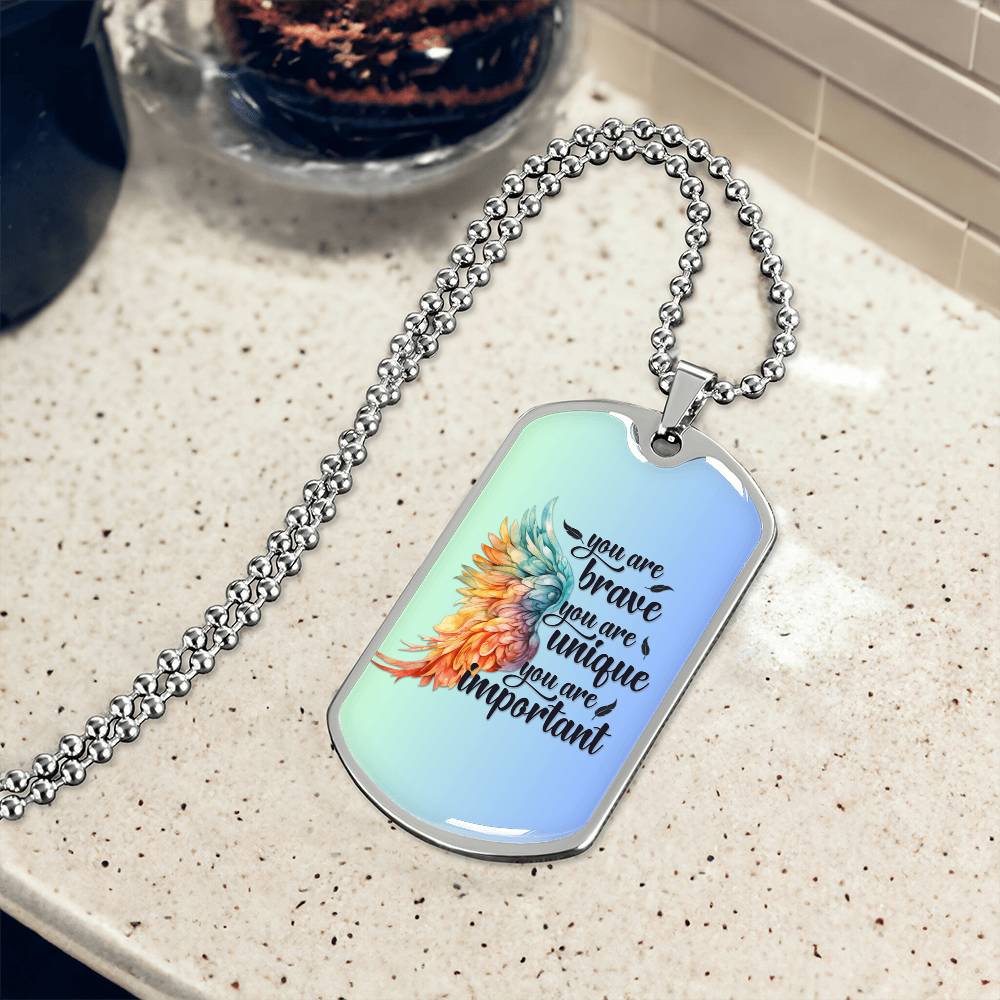Inspirational Necklace for Her, "You Are Brave, Unique, Important" Jewelry, Perfect Empowerment Gift for Teen Girls, Strength Gift for Her