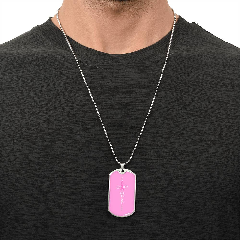 Breast Cancer Support Necklace, Faith Pink Ribbon Jewelry, Breast Cancer Survivor Gift, Cancer Fighter Encouragement Gift Option to Engrave
