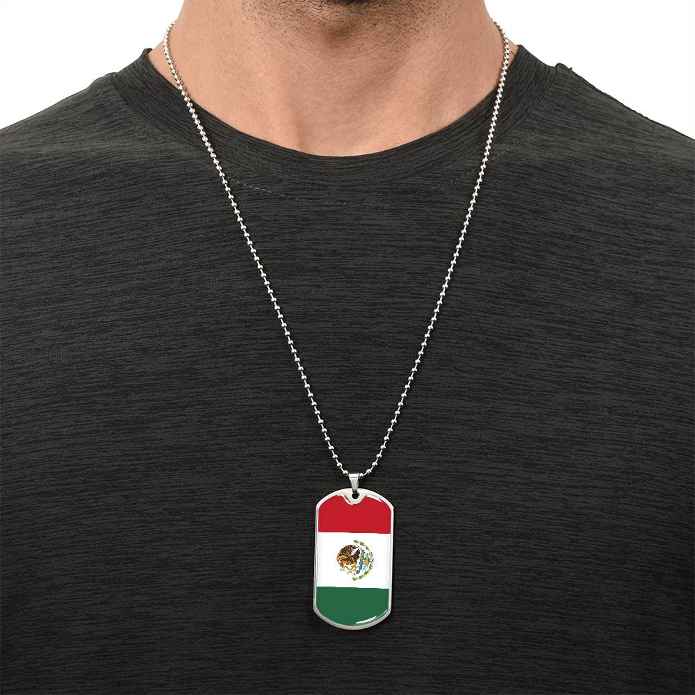 Mexico Flag Pendant Necklace – Engravable Dog Tag Jewelry for Men & Women, Mexico Pride Dog Tag Necklace – Stainless Steel or Gold Finish with Flag Design, Mexican Flag Dog Tag Necklace, Statement Piece to Celebrate Heritage, Culture, or Love for Mexico.
