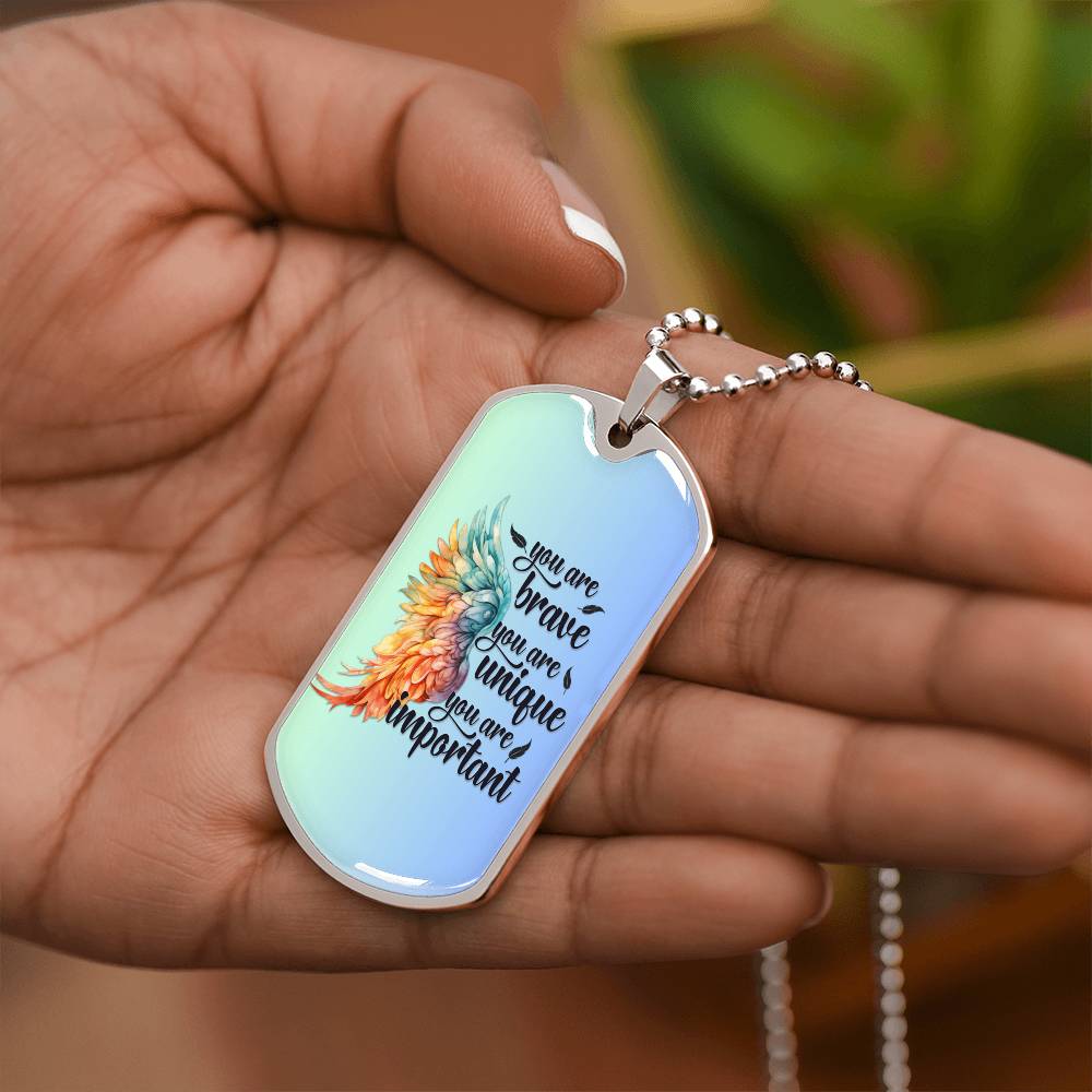Inspirational Necklace for Her, "You Are Brave, Unique, Important" Jewelry, Perfect Empowerment Gift for Teen Girls, Strength Gift for Her