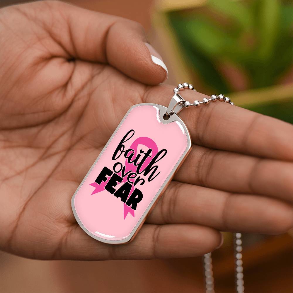 Breast Cancer Support Pendant, Faith Over Fear Necklace, Personalized Cancer Support Gift, Empowering Gift For Cancer Patients and Survivors