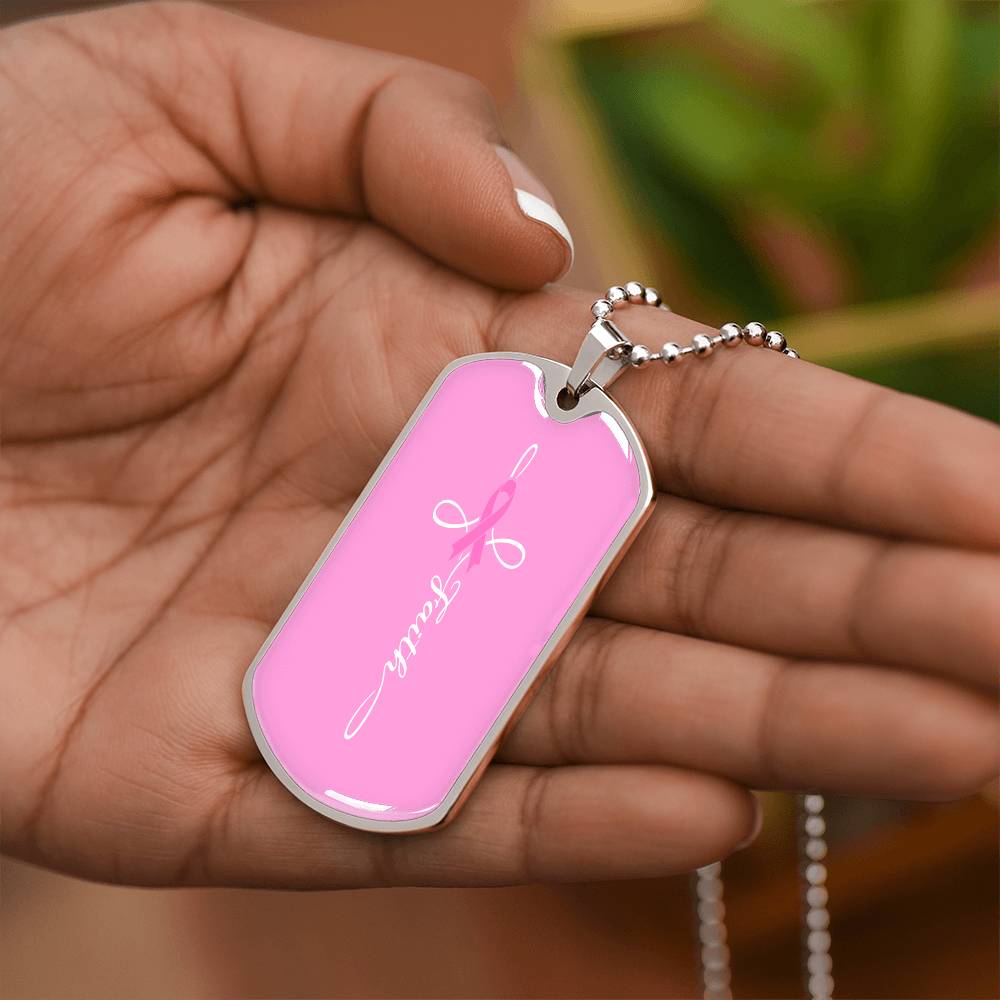 Breast Cancer Support Necklace, Faith Pink Ribbon Jewelry, Breast Cancer Survivor Gift, Cancer Fighter Encouragement Gift Option to Engrave