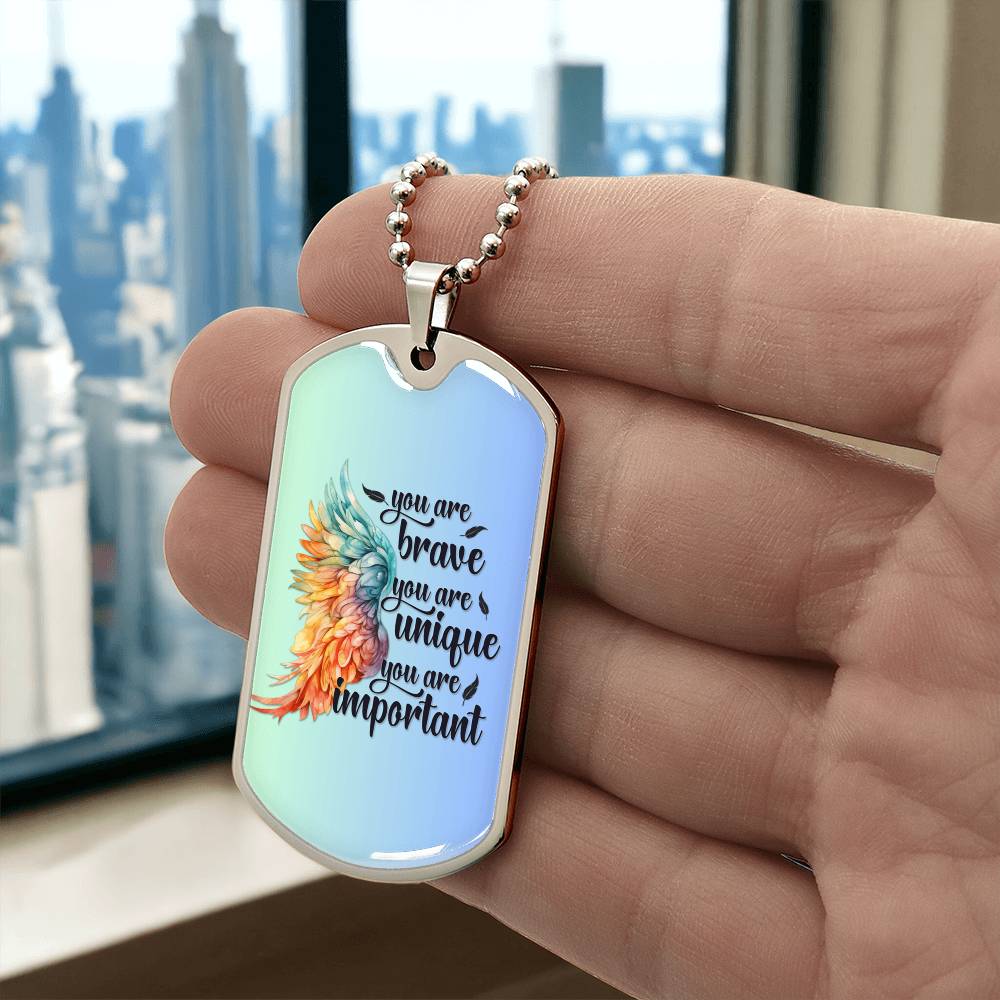 Inspirational Necklace for Her, "You Are Brave, Unique, Important" Jewelry, Perfect Empowerment Gift for Teen Girls, Strength Gift for Her
