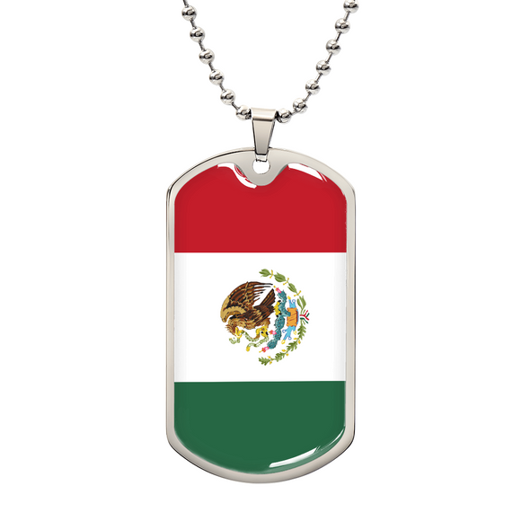 Mexico Flag Pendant Necklace – Engravable Dog Tag Jewelry for Men & Women, Mexico Pride Dog Tag Necklace – Stainless Steel or Gold Finish with Flag Design, Mexican Flag Dog Tag Necklace, Statement Piece to Celebrate Heritage, Culture, or Love for Mexico.
