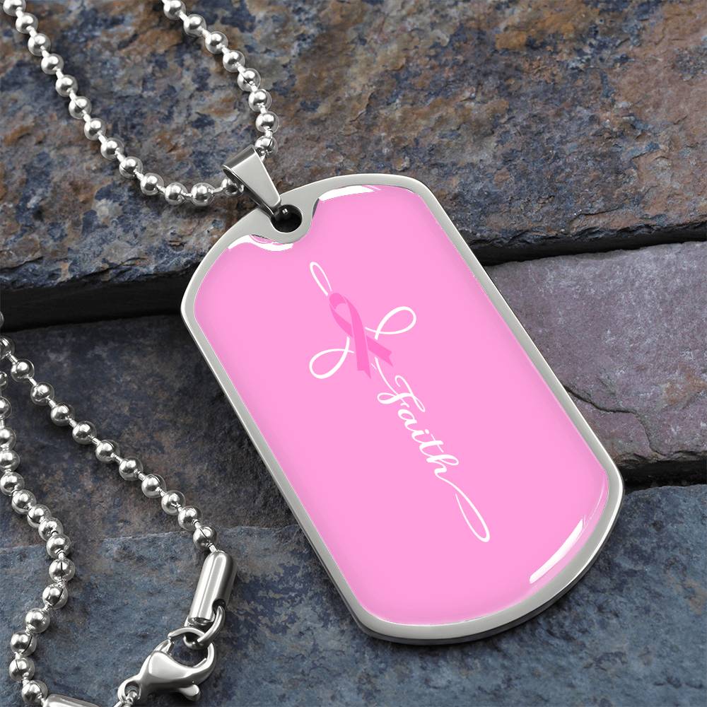 Breast Cancer Support Necklace, Faith Pink Ribbon Jewelry, Breast Cancer Survivor Gift, Cancer Fighter Encouragement Gift Option to Engrave