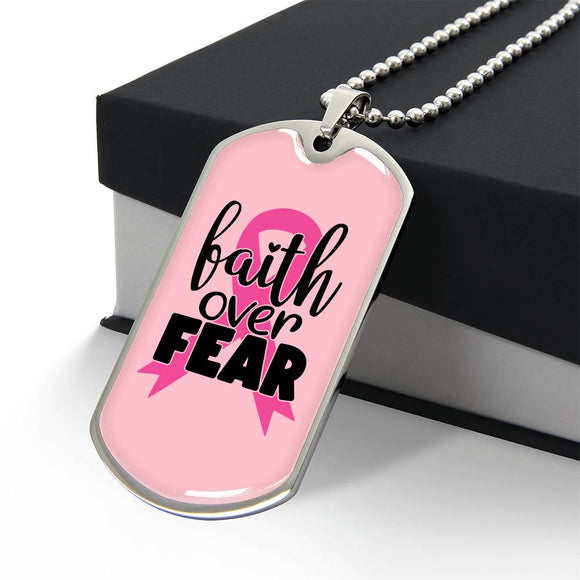 Breast Cancer Support Pendant, Faith Over Fear Necklace, Personalized Cancer Support Gift, Empowering Gift For Cancer Patients and Survivors