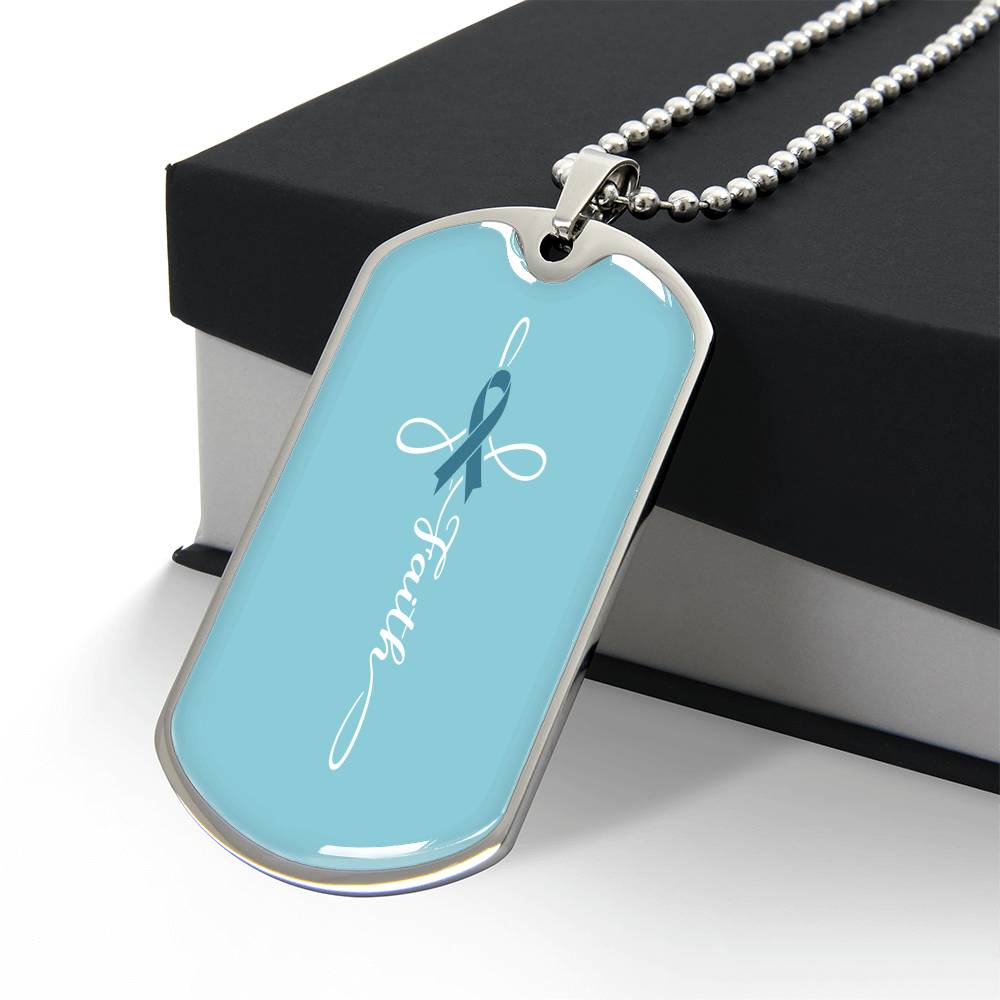 Ovarian Cancer Support Necklace, Faith Teal Ribbon Dog Tag, Personalized Cancer Fighter Gift, Engraved Survivor Jewelry for Women