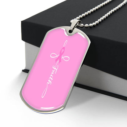 Breast Cancer Support Necklace, Faith Pink Ribbon Jewelry, Breast Cancer Survivor Gift, Cancer Fighter Encouragement Gift Option to Engrave