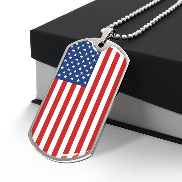 Patriotic Jewelry - American Flag Dog Tag Necklace, Option to Engrave, Perfect for Showing National Pride, Ideal Military Gift
