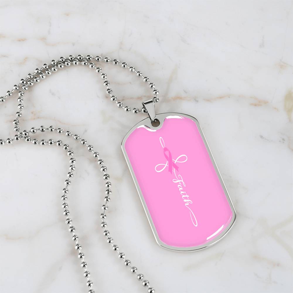Breast Cancer Support Necklace, Faith Pink Ribbon Jewelry, Breast Cancer Survivor Gift, Cancer Fighter Encouragement Gift Option to Engrave