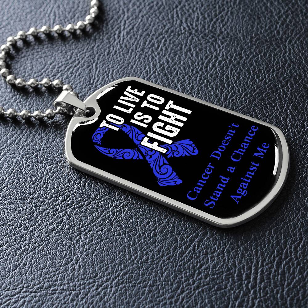 Colon Cancer To Live is To Fight Necklace, Dark Blue Ribbon Colon Cancer Support Gift, Inspirational Jewelry for Colon Cancer Fighters,