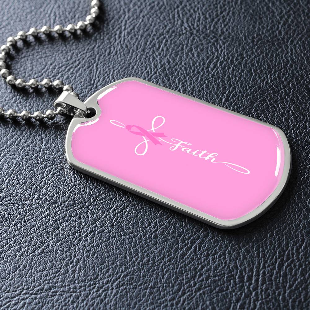 Breast Cancer Support Necklace, Faith Pink Ribbon Jewelry, Breast Cancer Survivor Gift, Cancer Fighter Encouragement Gift Option to Engrave