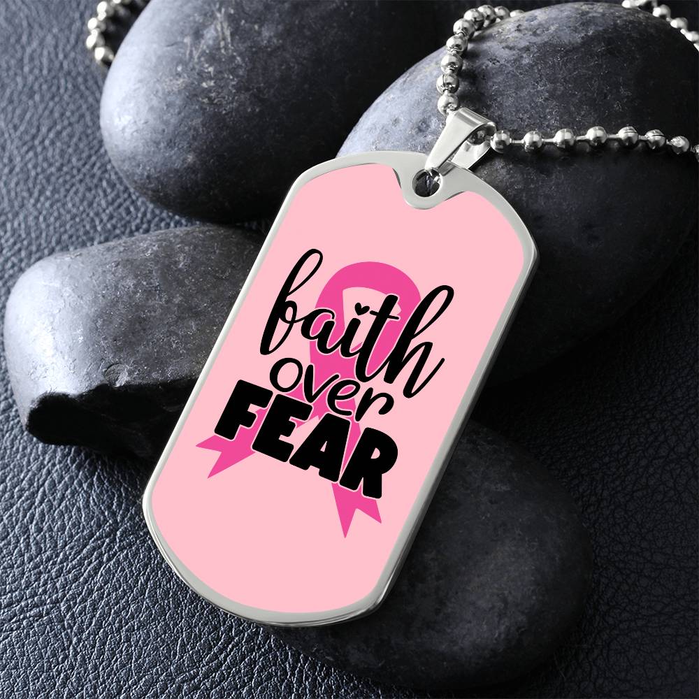 Breast Cancer Support Pendant, Faith Over Fear Necklace, Personalized Cancer Support Gift, Empowering Gift For Cancer Patients and Survivors