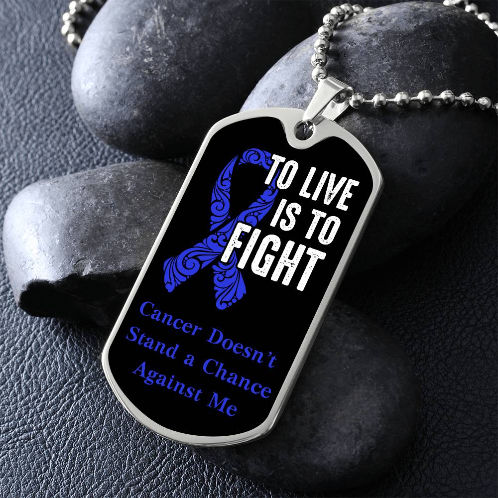 Colon Cancer To Live is To Fight Necklace, Dark Blue Ribbon Colon Cancer Support Gift, Inspirational Jewelry for Colon Cancer Fighters,