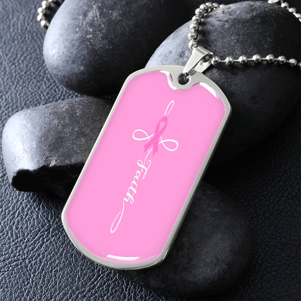 Breast Cancer Support Necklace, Faith Pink Ribbon Jewelry, Breast Cancer Survivor Gift, Cancer Fighter Encouragement Gift Option to Engrave