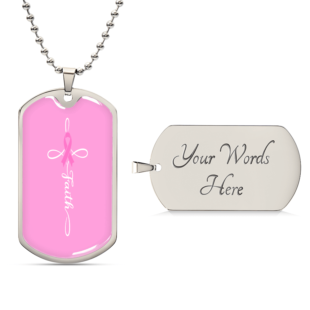 Breast Cancer Support Necklace, Faith Pink Ribbon Jewelry, Breast Cancer Survivor Gift, Cancer Fighter Encouragement Gift Option to Engrave