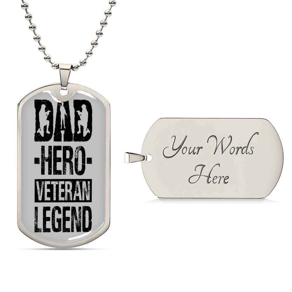 Dad Christmas Gift Veteran Dog Tag, Hero Legend Necklace, Unique Gift for Dad, Special Keepsake Necklace, Perfect Birthday Gift for Dad