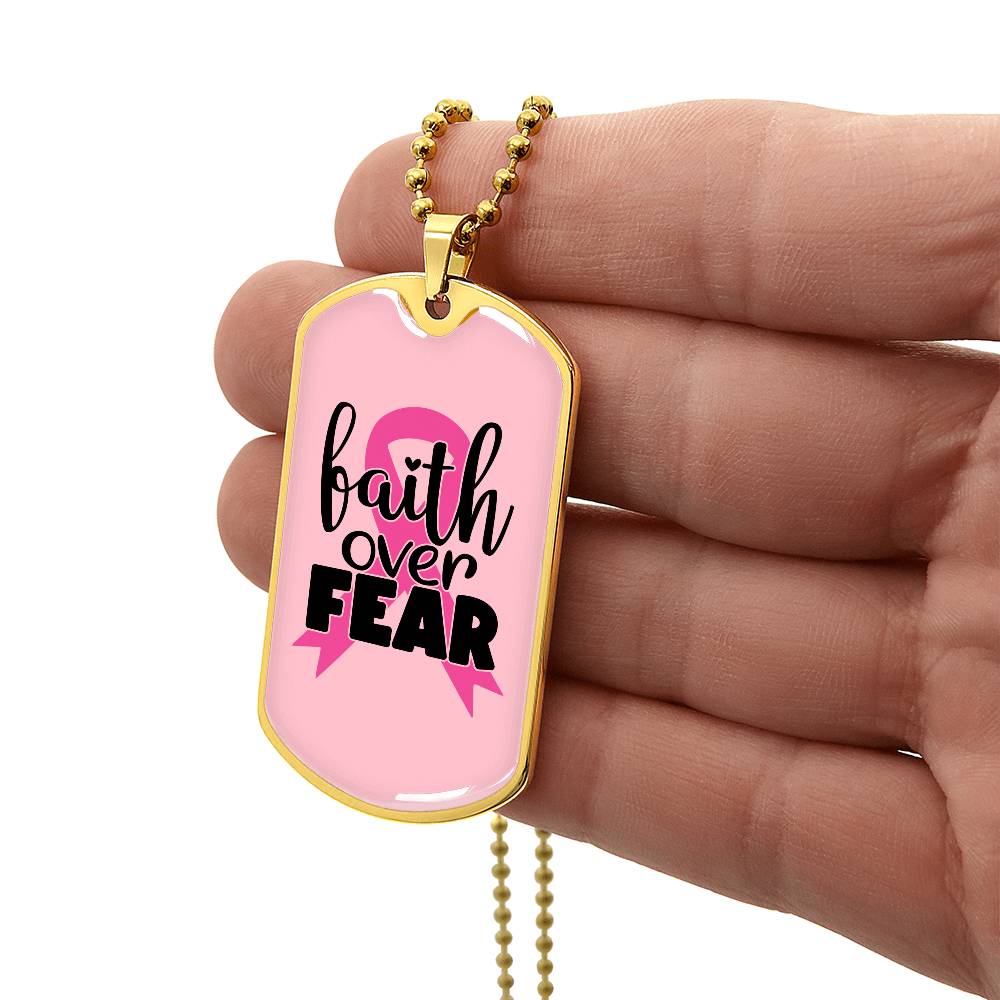 Breast Cancer Support Pendant, Faith Over Fear Necklace, Personalized Cancer Support Gift, Empowering Gift For Cancer Patients and Survivors