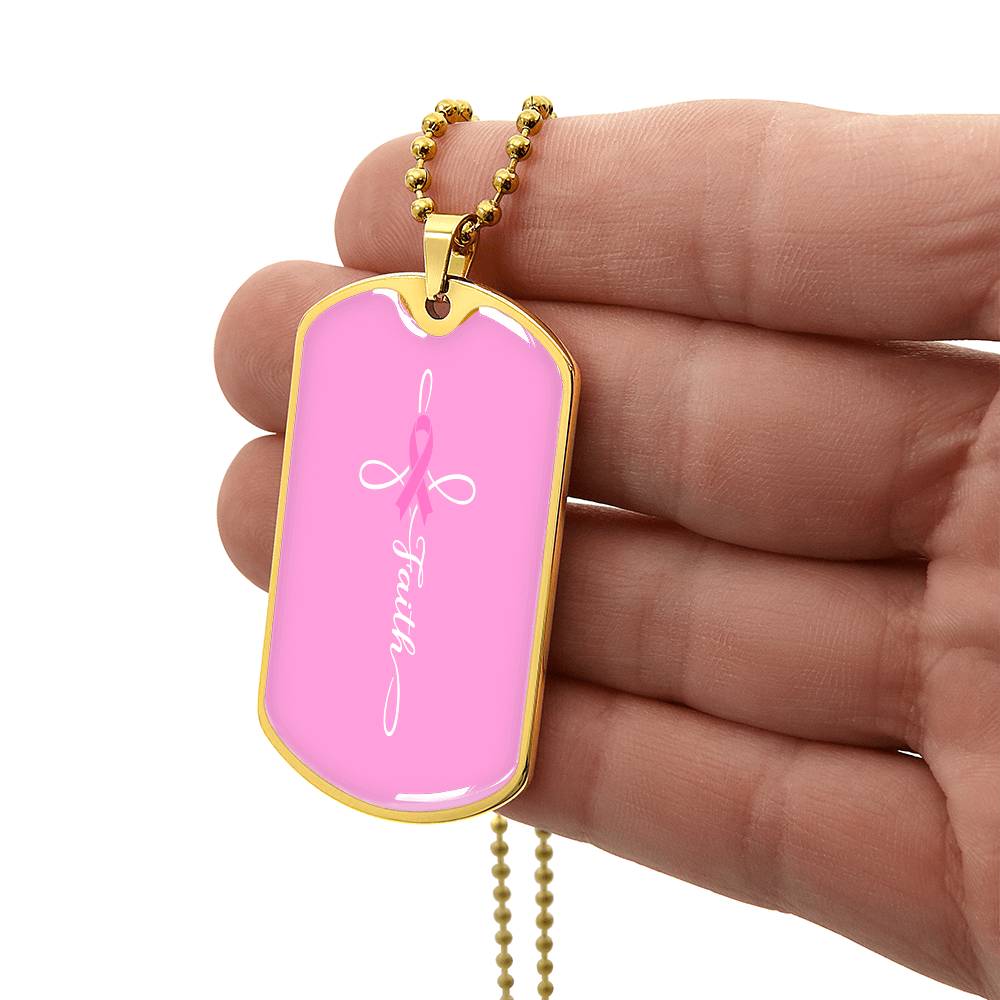 Breast Cancer Support Necklace, Faith Pink Ribbon Jewelry, Breast Cancer Survivor Gift, Cancer Fighter Encouragement Gift Option to Engrave