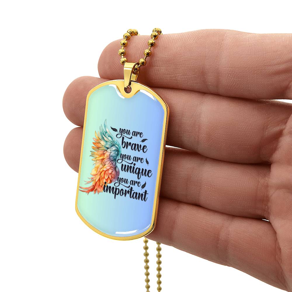 Inspirational Necklace for Her, "You Are Brave, Unique, Important" Jewelry, Perfect Empowerment Gift for Teen Girls, Strength Gift for Her
