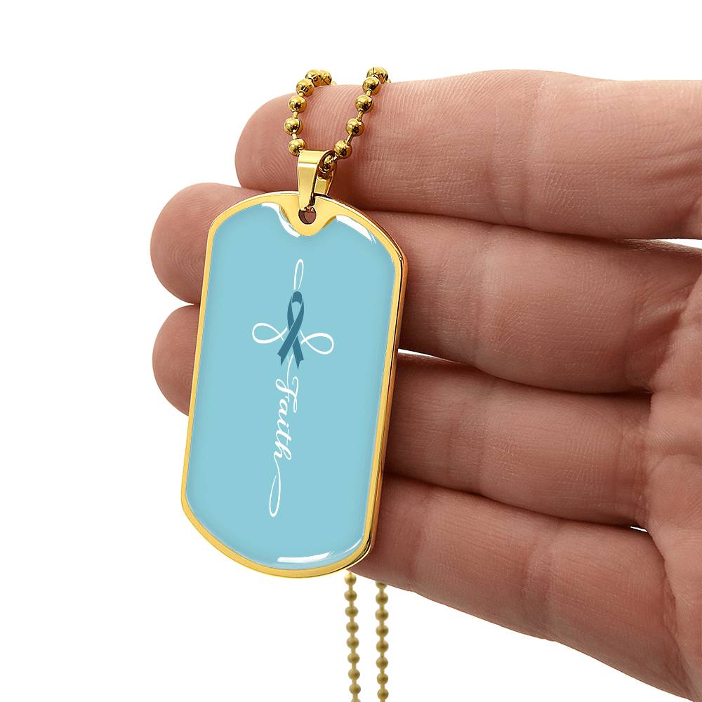 Ovarian Cancer Support Necklace, Faith Teal Ribbon Dog Tag, Personalized Cancer Fighter Gift, Engraved Survivor Jewelry for Women
