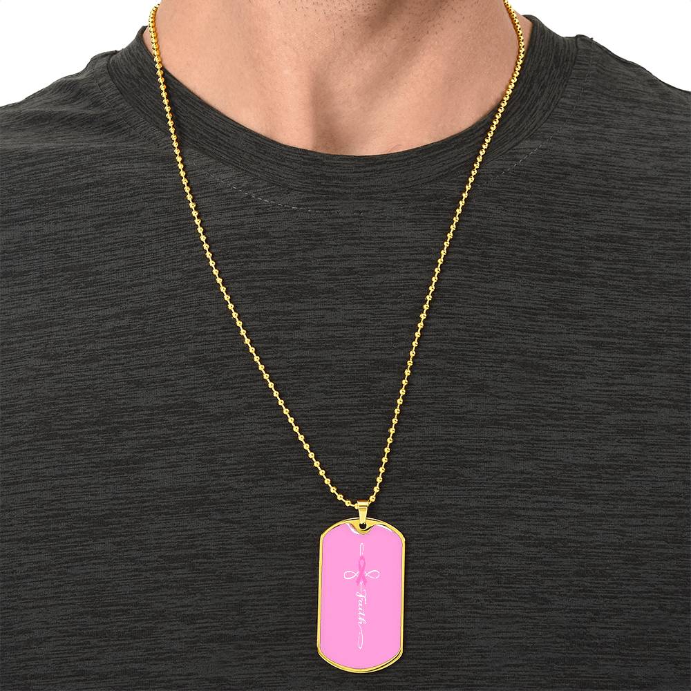 Breast Cancer Support Necklace, Faith Pink Ribbon Jewelry, Breast Cancer Survivor Gift, Cancer Fighter Encouragement Gift Option to Engrave