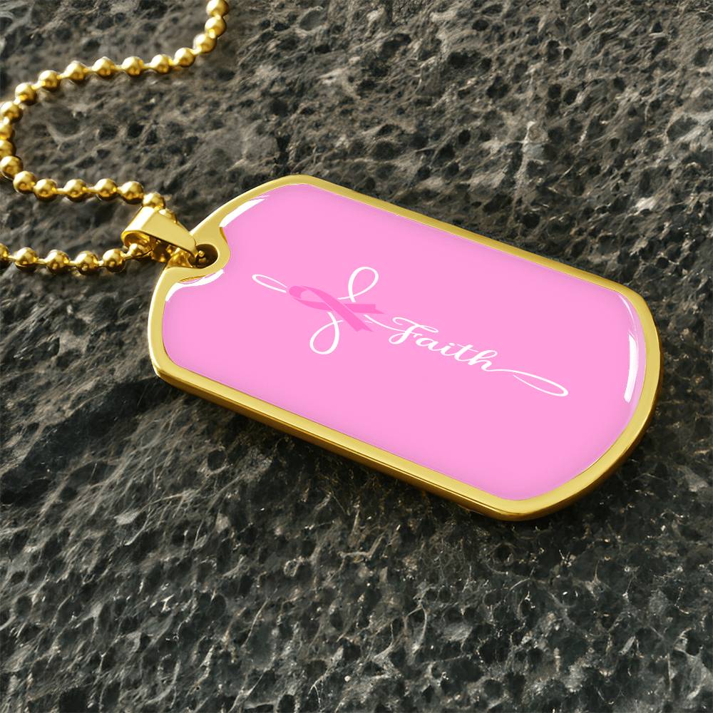 Breast Cancer Support Necklace, Faith Pink Ribbon Jewelry, Breast Cancer Survivor Gift, Cancer Fighter Encouragement Gift Option to Engrave