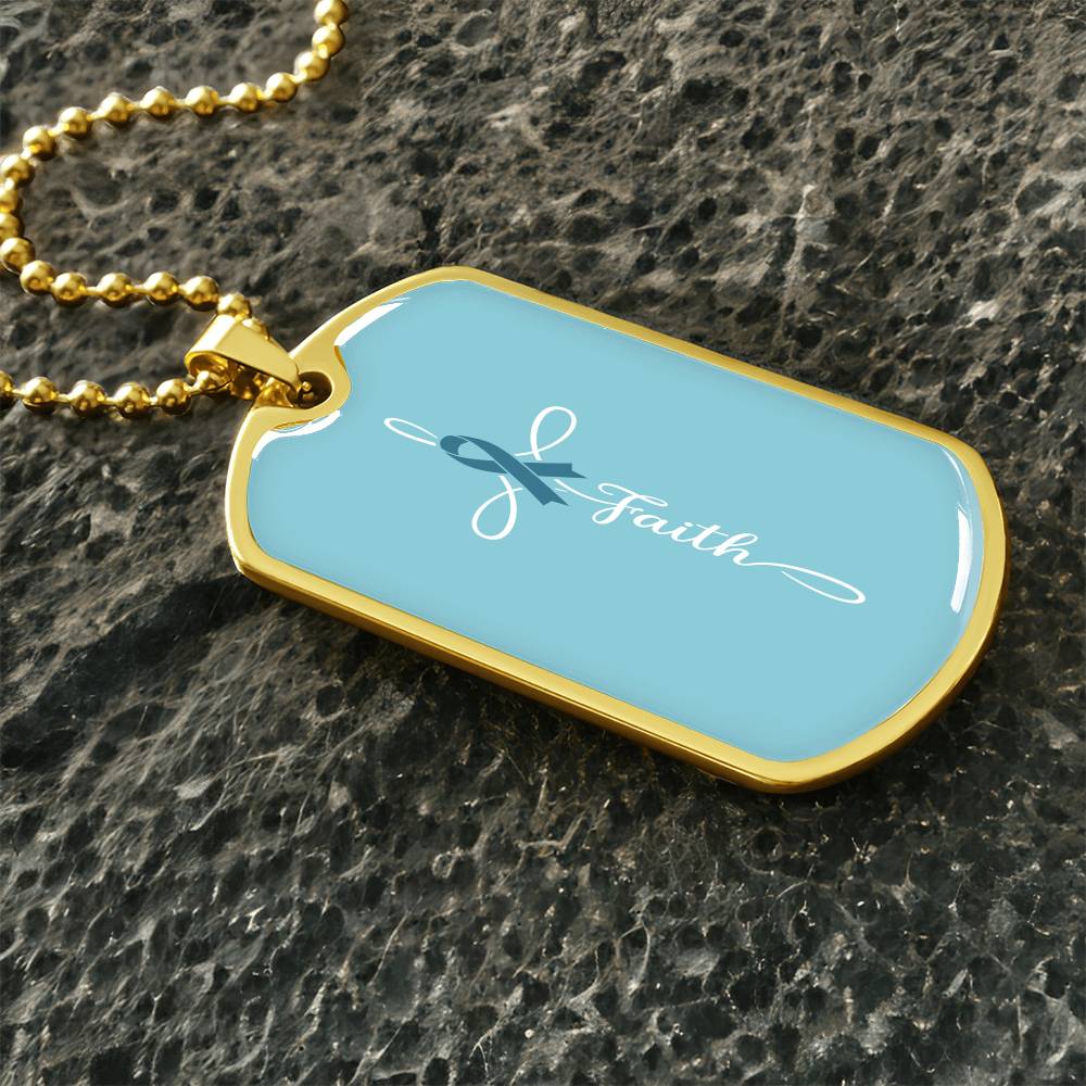 Ovarian Cancer Support Necklace, Faith Teal Ribbon Dog Tag, Personalized Cancer Fighter Gift, Engraved Survivor Jewelry for Women